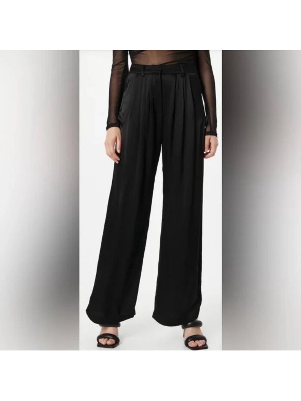 Bardot Lena Pin Tuck Black Wide-Leg Dress Pants Satin Pleated